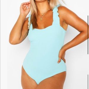 Boohoo Plus Crinkle Frill Strap Swimsuit